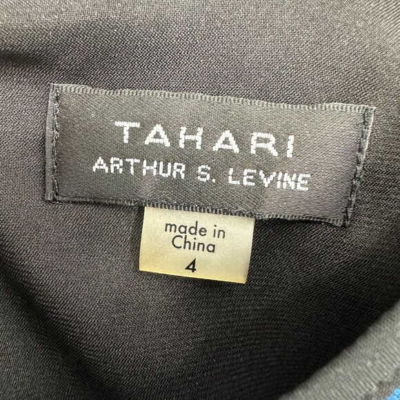 Tahari Abstract Floral Cocktail Dress 4 RuffleTrim Sleeveless Swing Black Pink - Picture 3 of 12